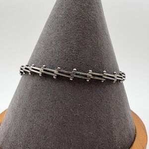 Mexican 925 Sterling Silver Bar Ball Link Bracelet 6.75" CD-01 6.3g Mexico